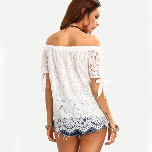 💥 CLEARANCE Over Floral Lace Boho Off Shoulder Top - Picture 4 of 7